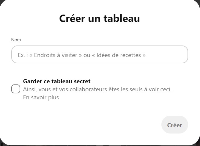 Créer un tableau Pinterest